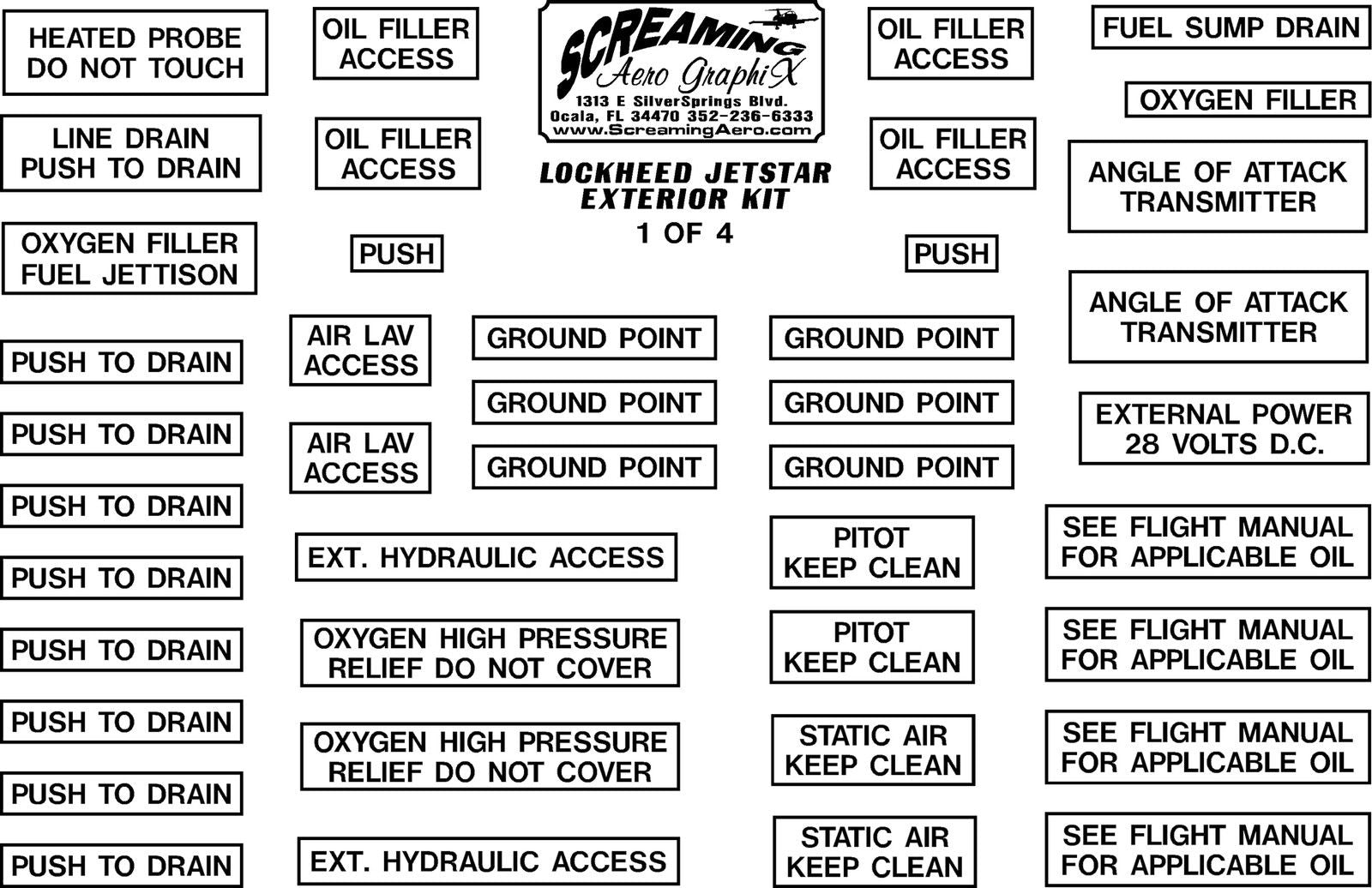 Lockheed JetStar Exterior Placard Kit