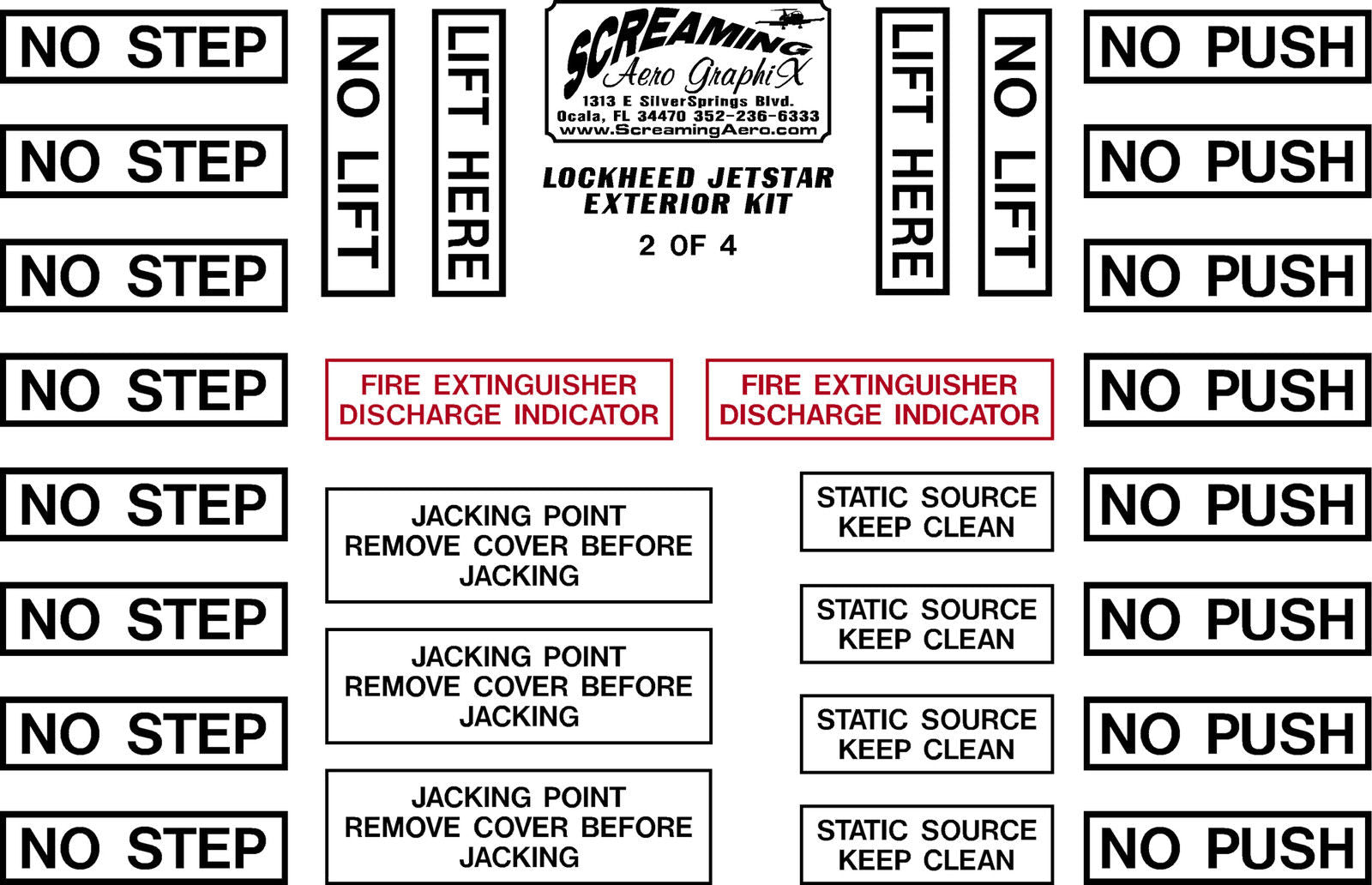 Lockheed JetStar Exterior Placard Kit
