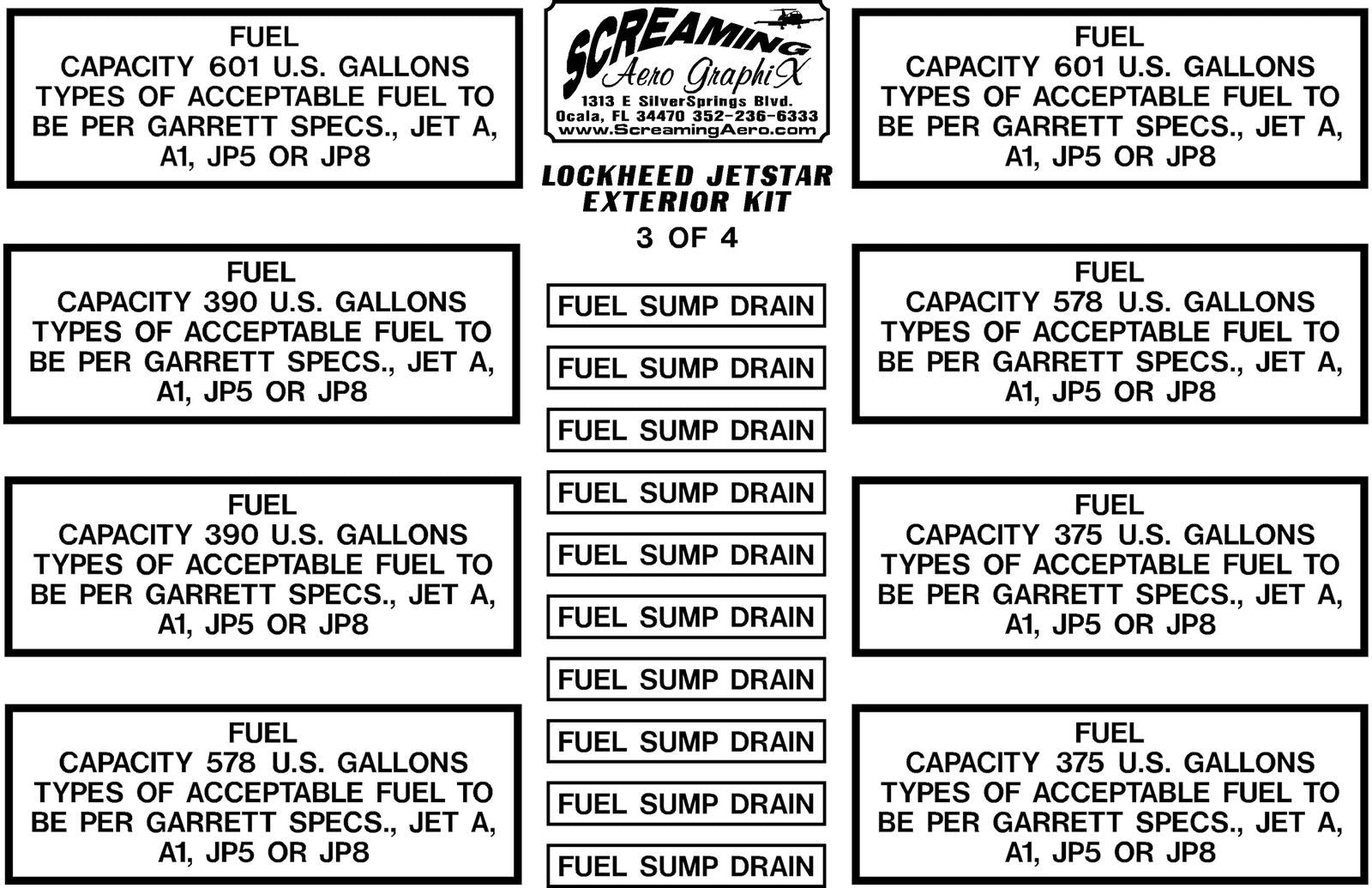 Lockheed JetStar Exterior Placard Kit