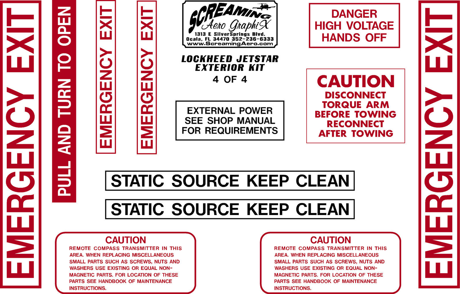 Lockheed JetStar Exterior Placard Kit
