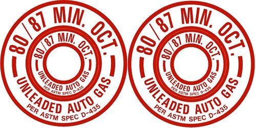 PAIR 80/87 Unleaded Auto Gas Fuel Placard