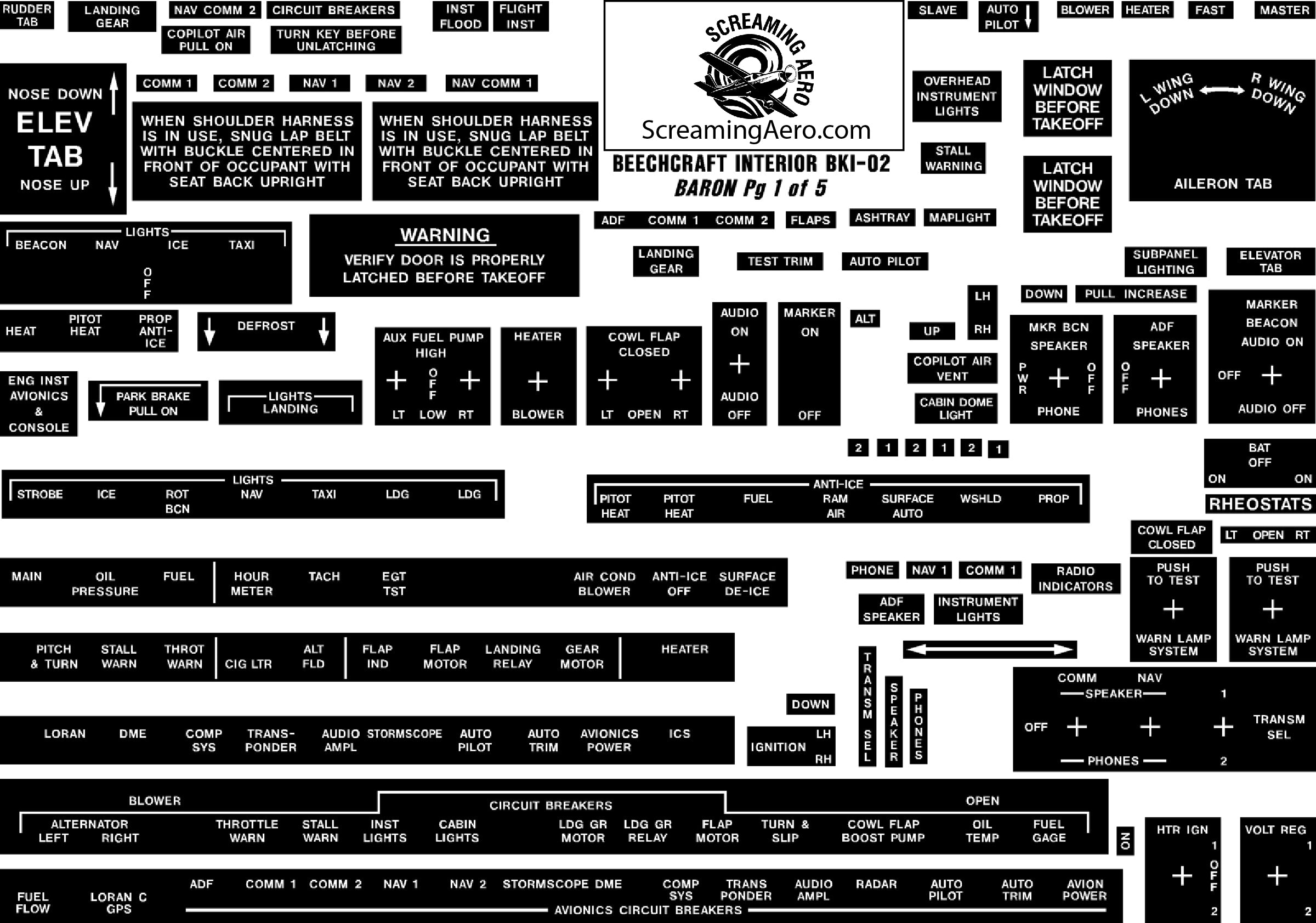 Beechcraft Baron Interior Placard Kit