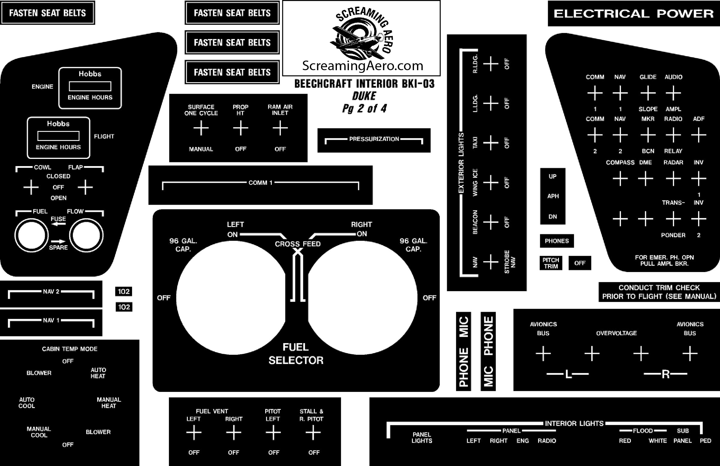 Beechcraft Duke Interior Placard Kit 4pg.