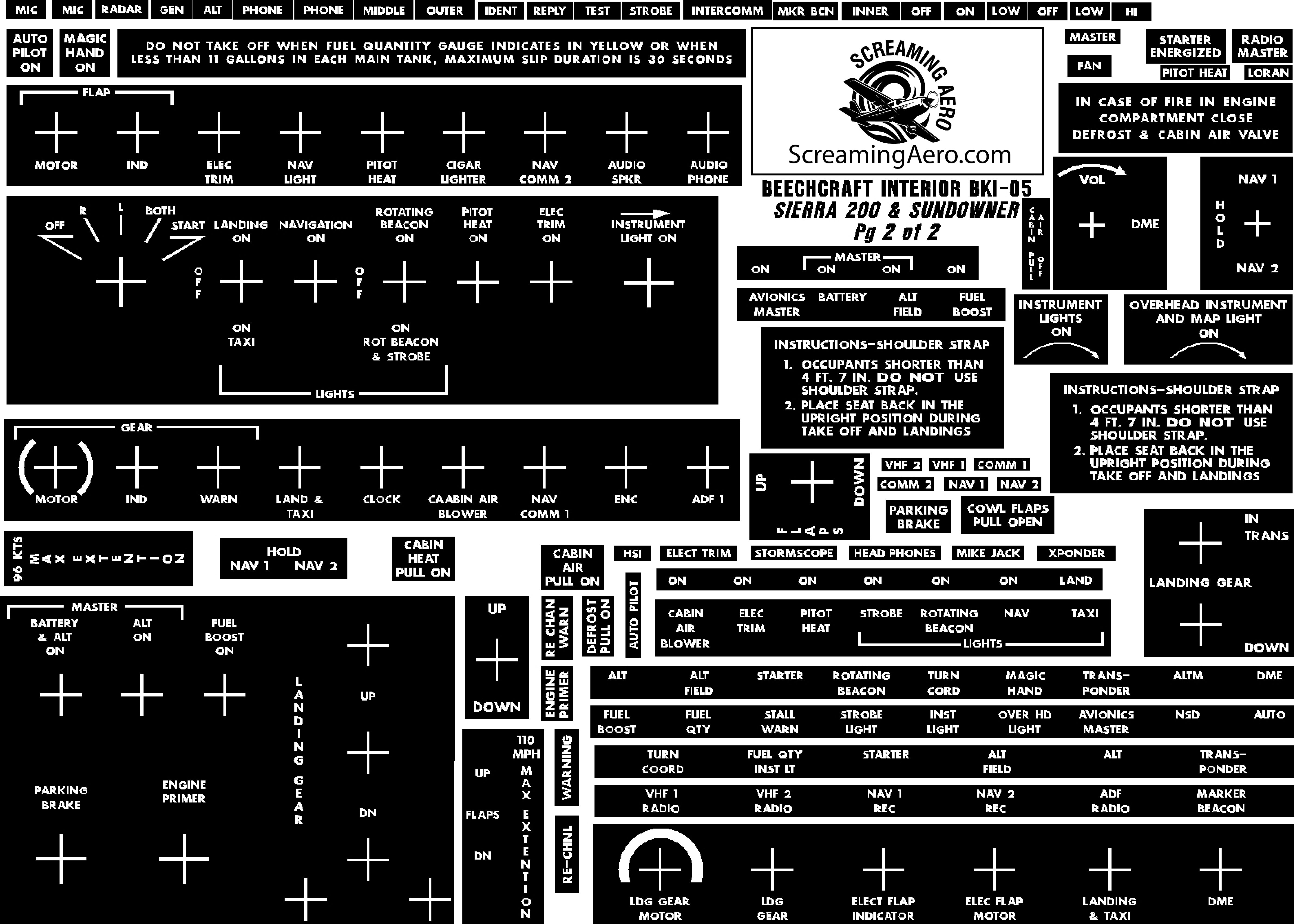Beechcraft Interior Placard KIT SIERRA 200 & SUNDOWNER