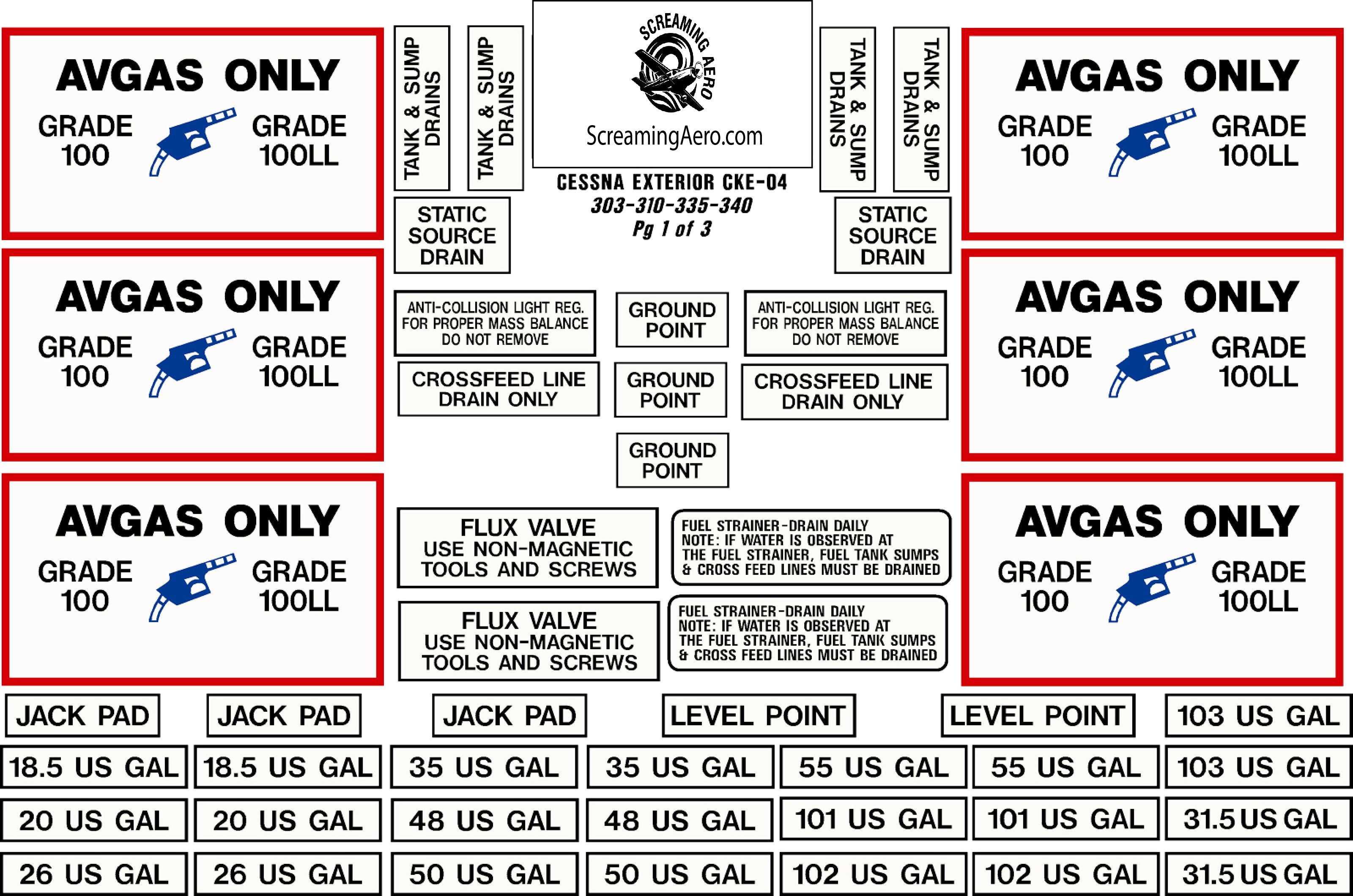 CESSNA 303 - 310 - 335 - 340 Exterior Placard Kit