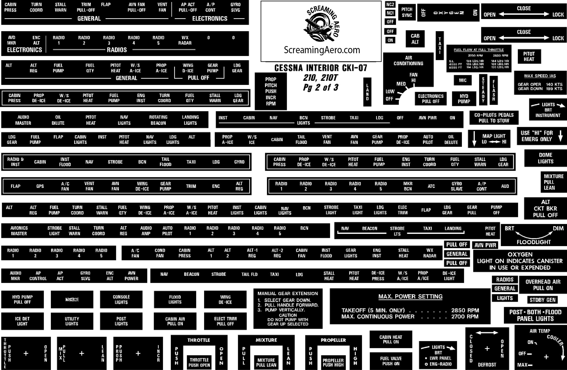 Cessna 210 - 210T Interior Placard Kit