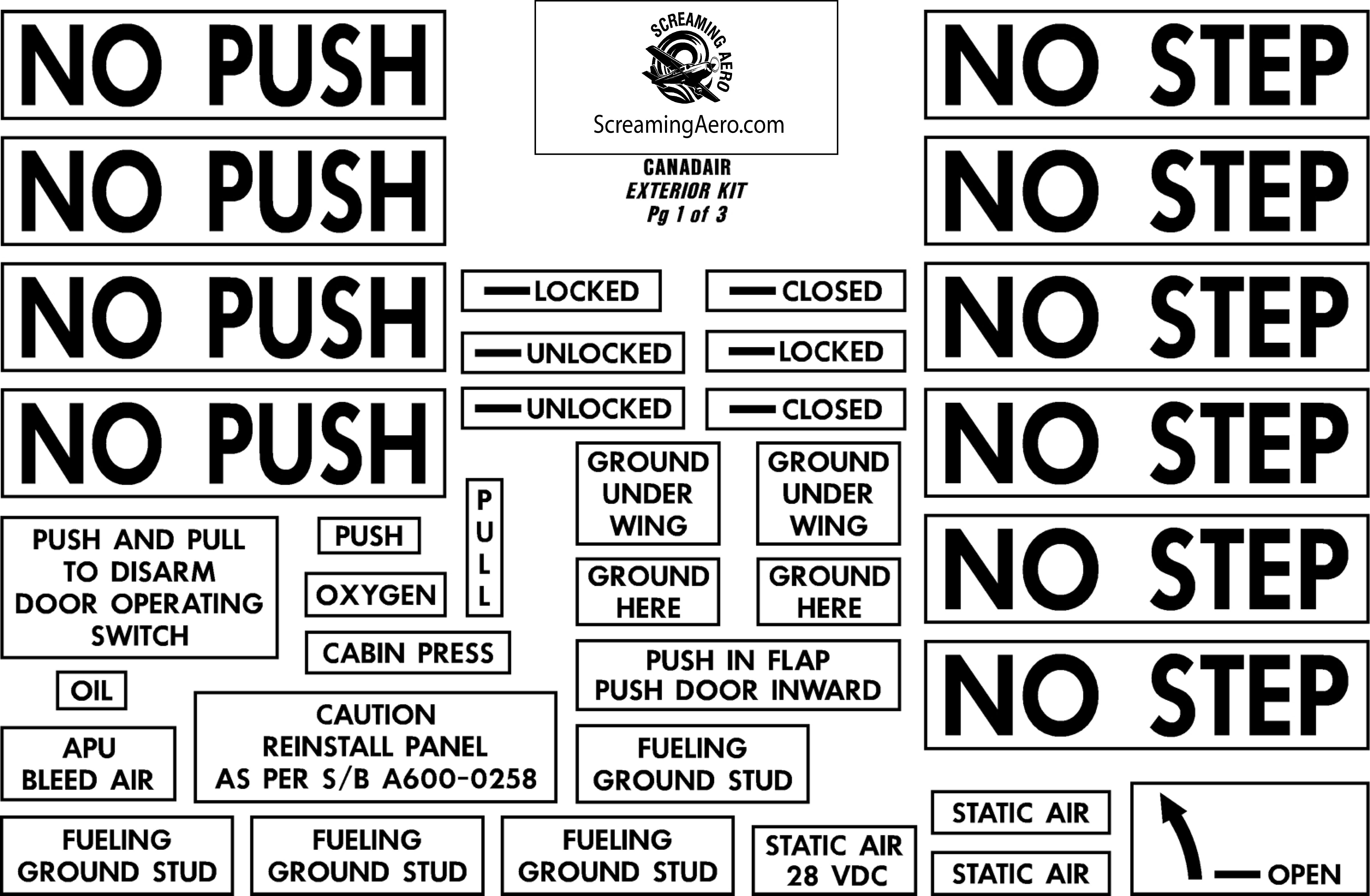 Canadair Exterior Placard Kit