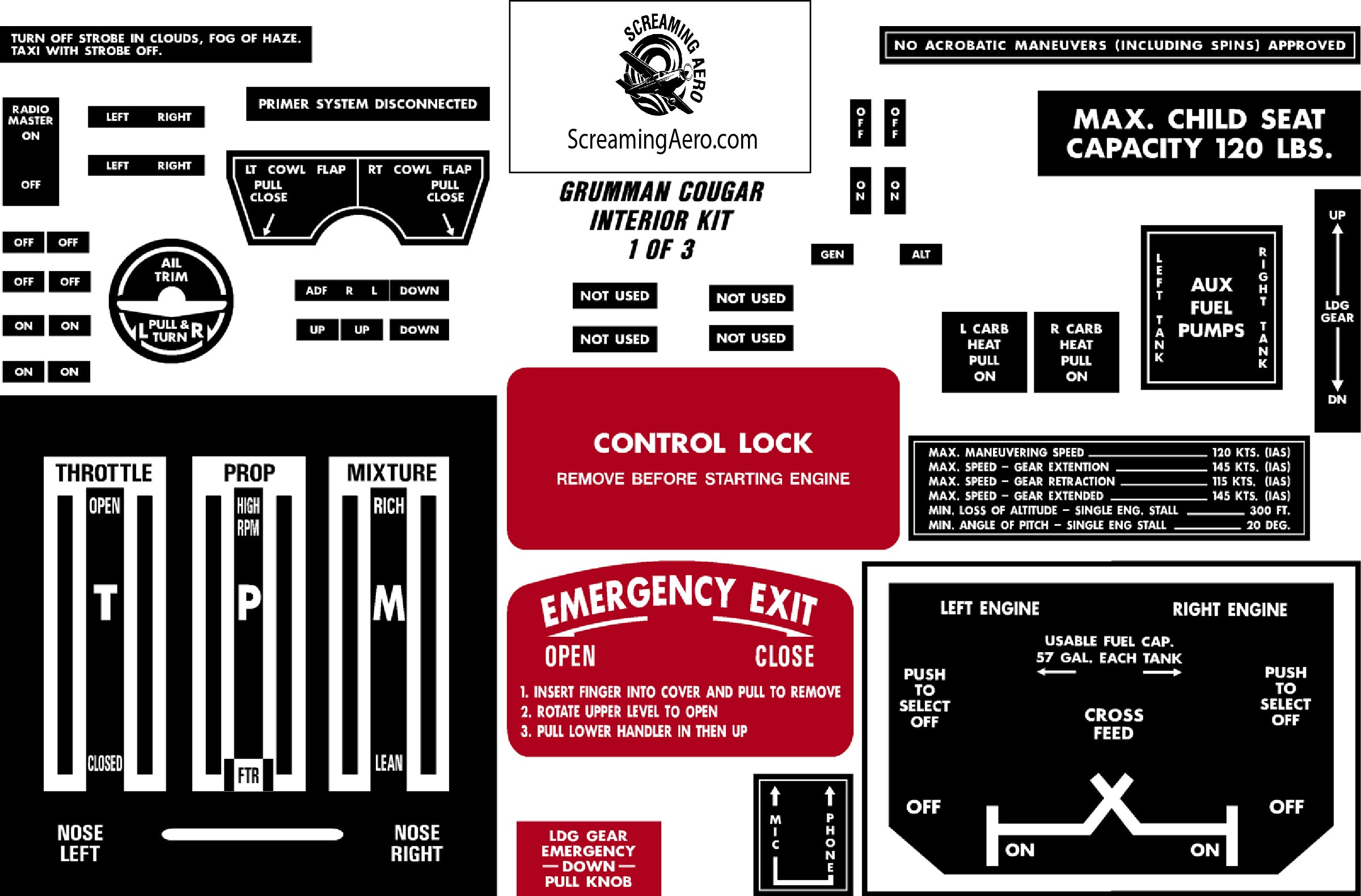 Grumman Cougar Interior Placard Kit