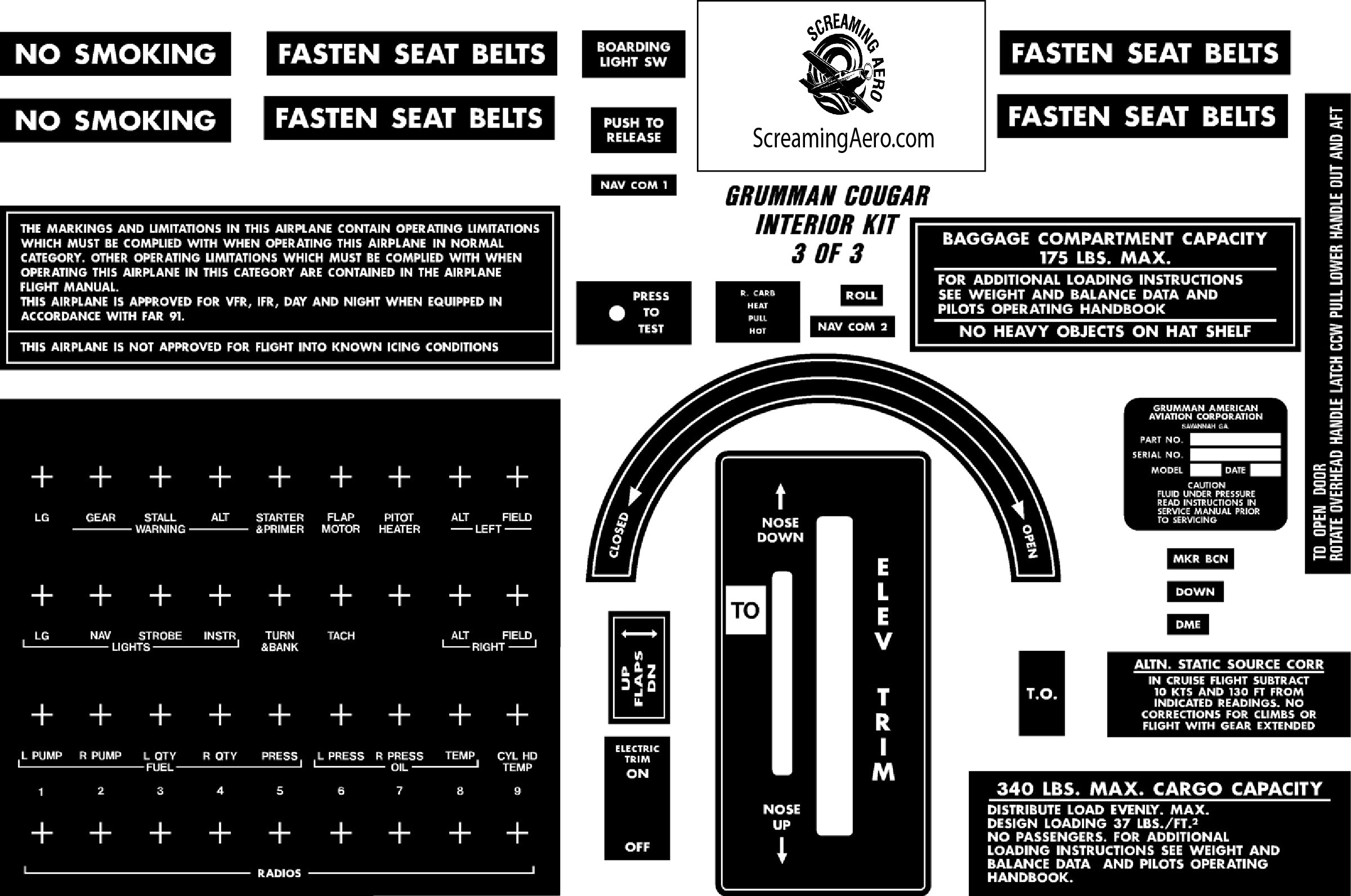 Grumman Cougar Interior Placard Kit