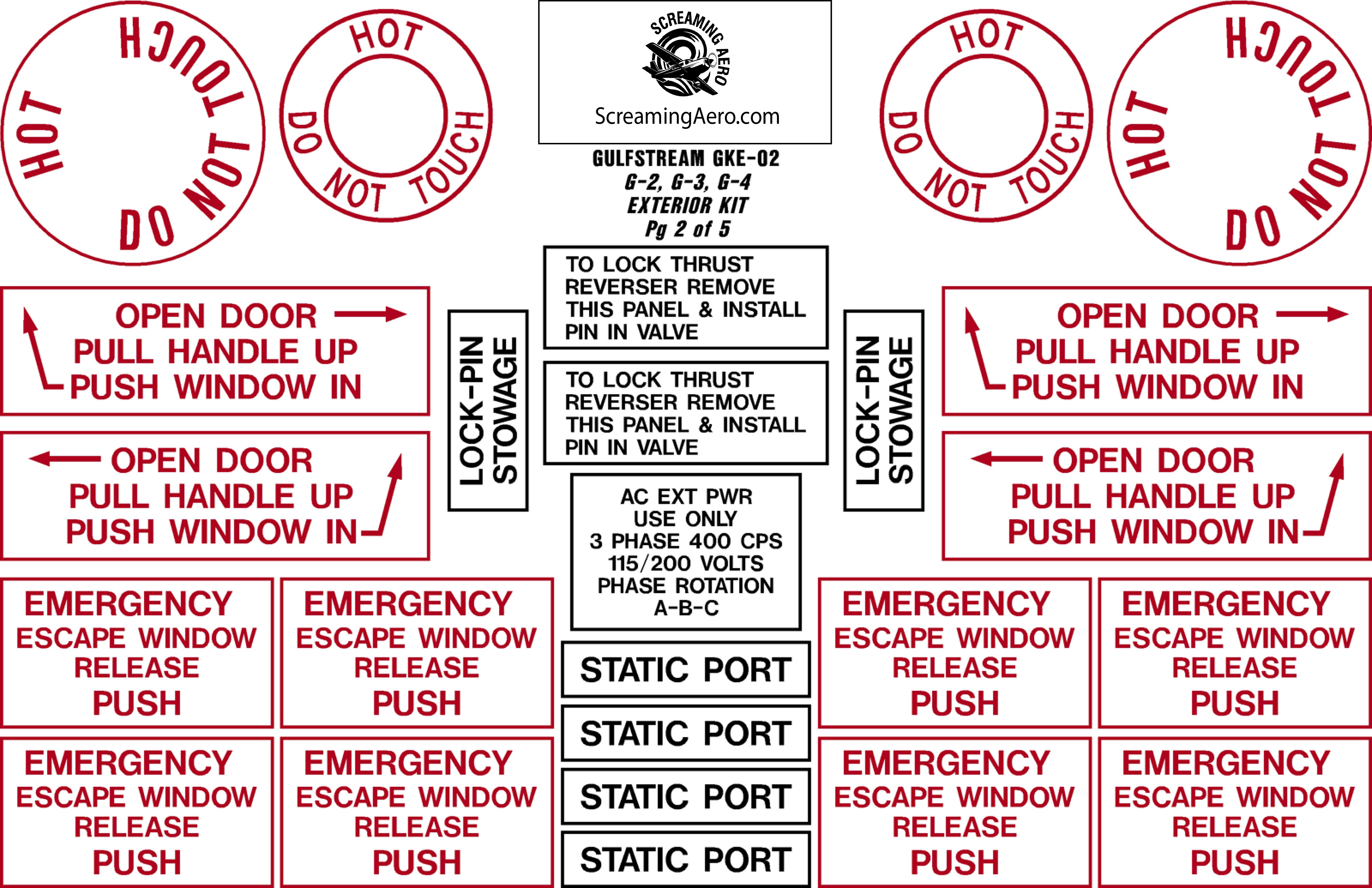 Grumman Gulfstream G2, G3. G4 Exterior Placard Kit