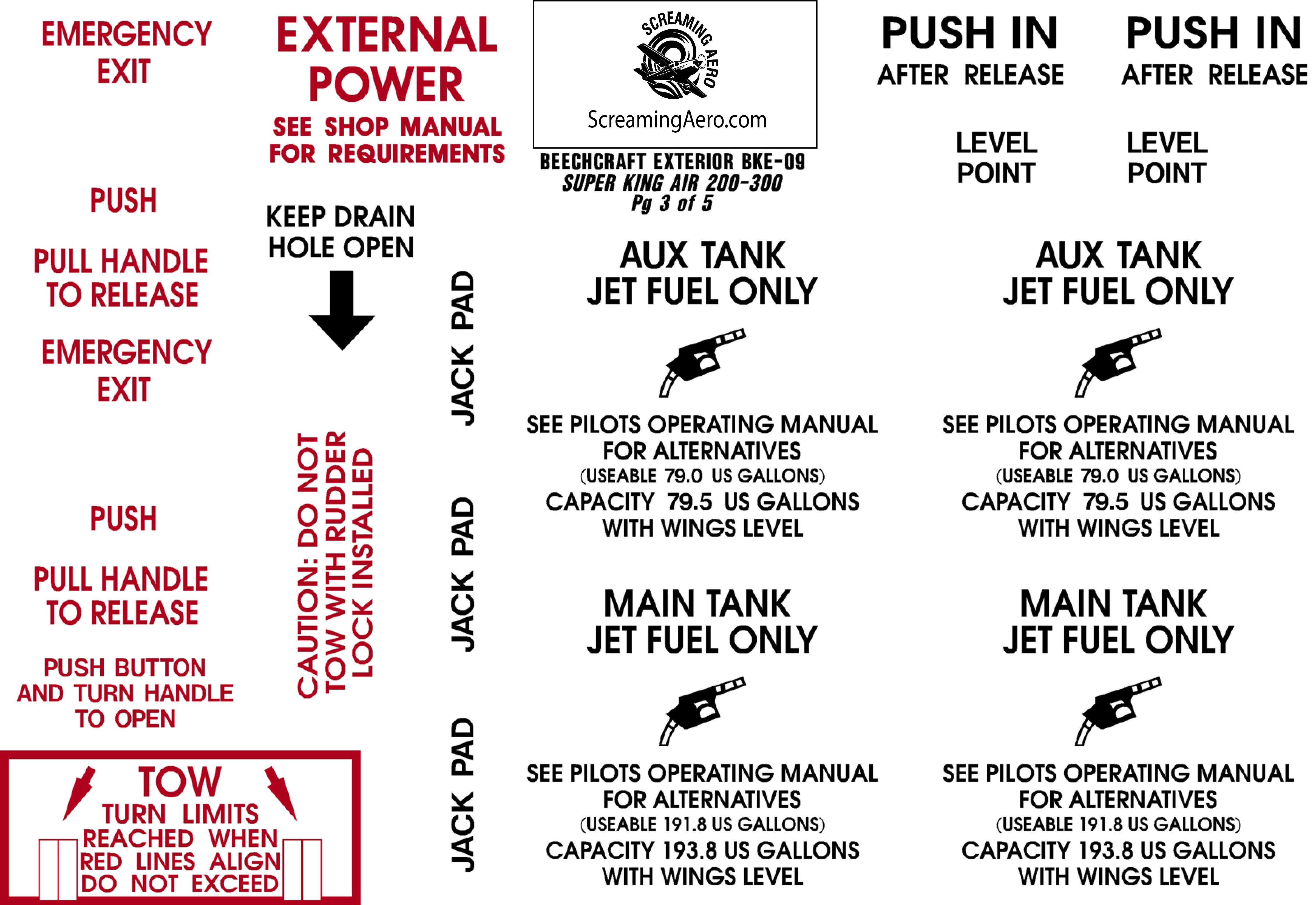 Beechcraft King 200 300 Exterior Placard Kit