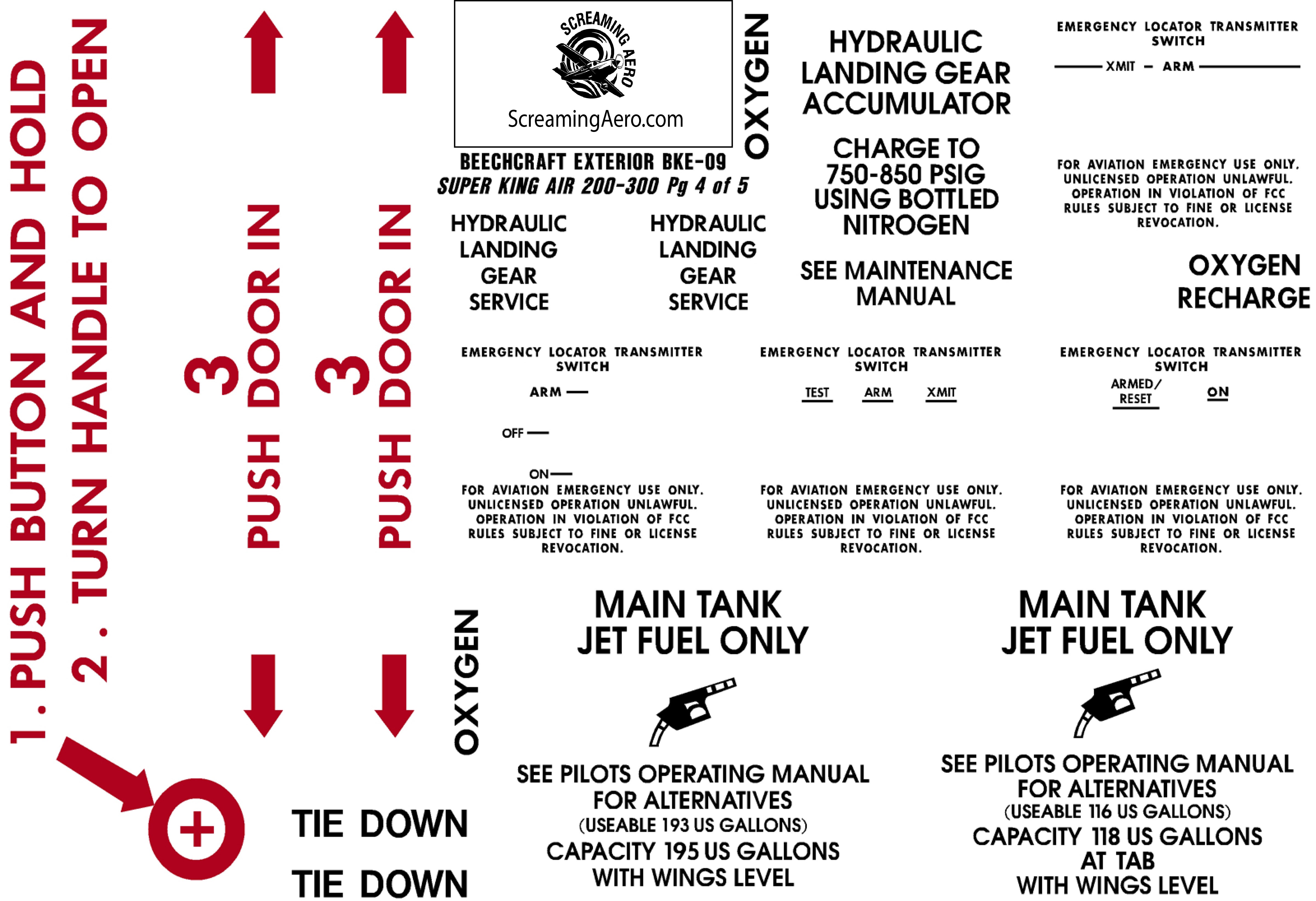 Beechcraft King 200 300 Exterior Placard Kit