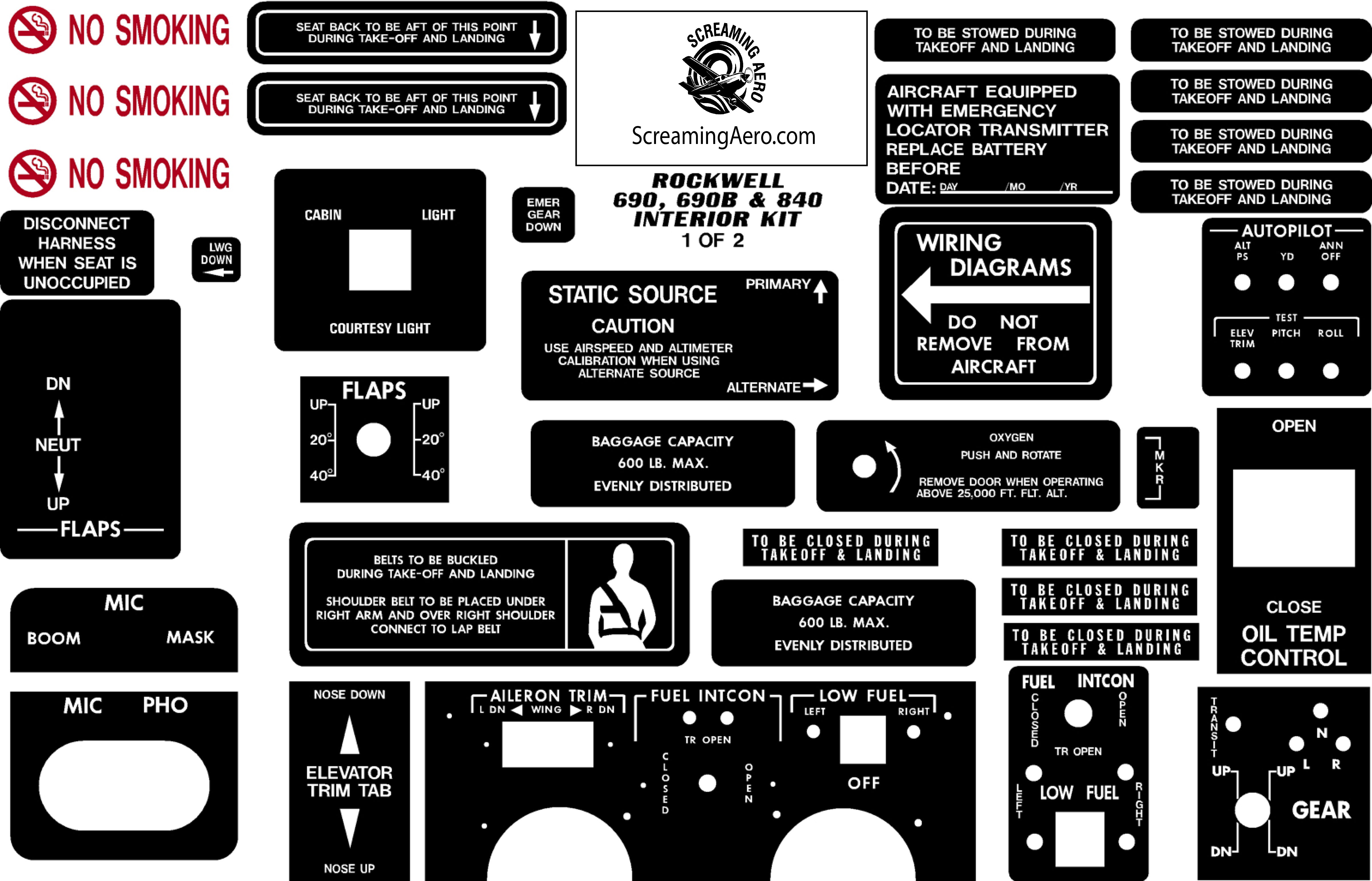 Rockwell 690, 690B & 840 Interior Placard Kit