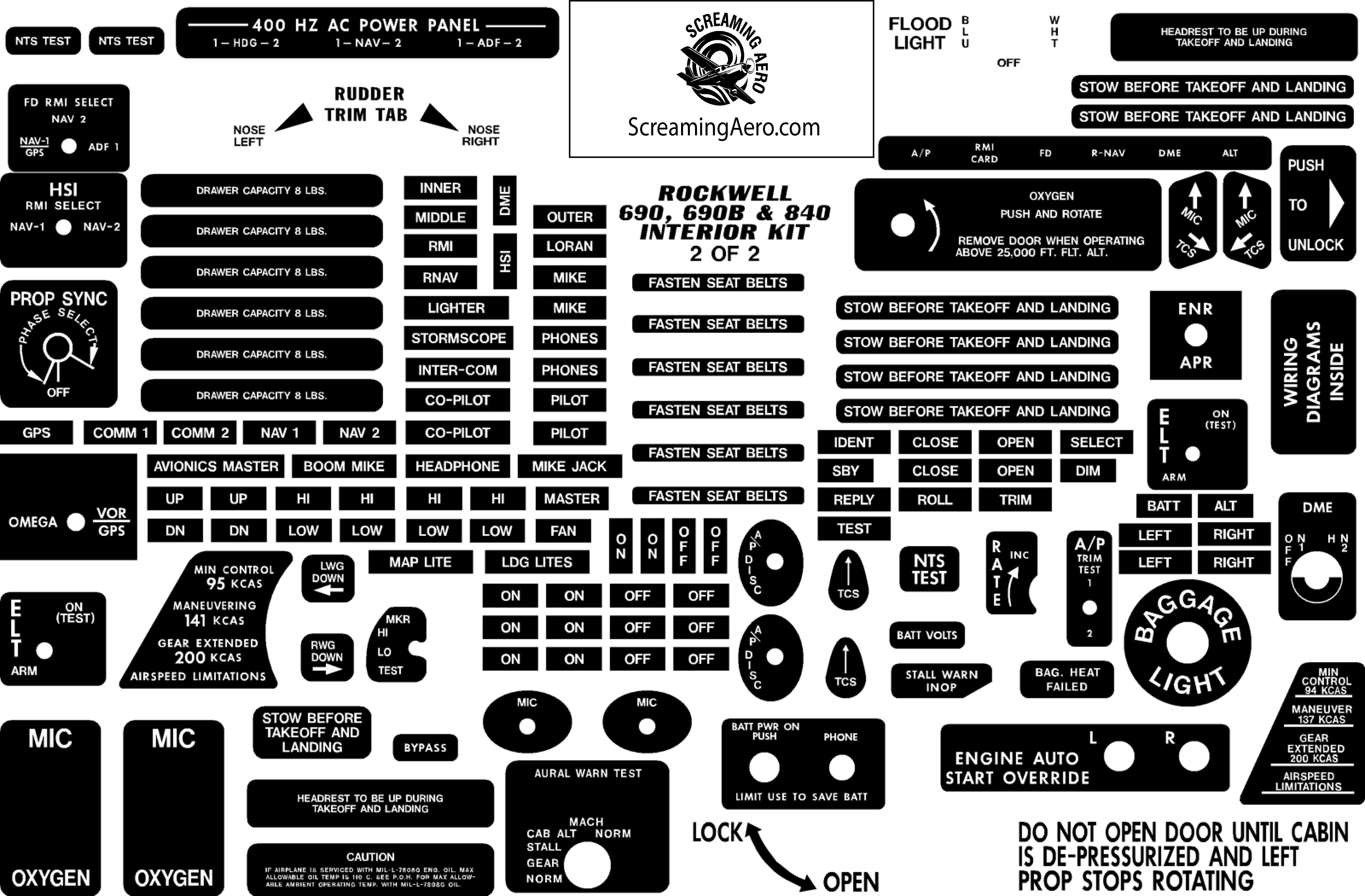 Rockwell 690, 690B & 840 Interior Placard Kit