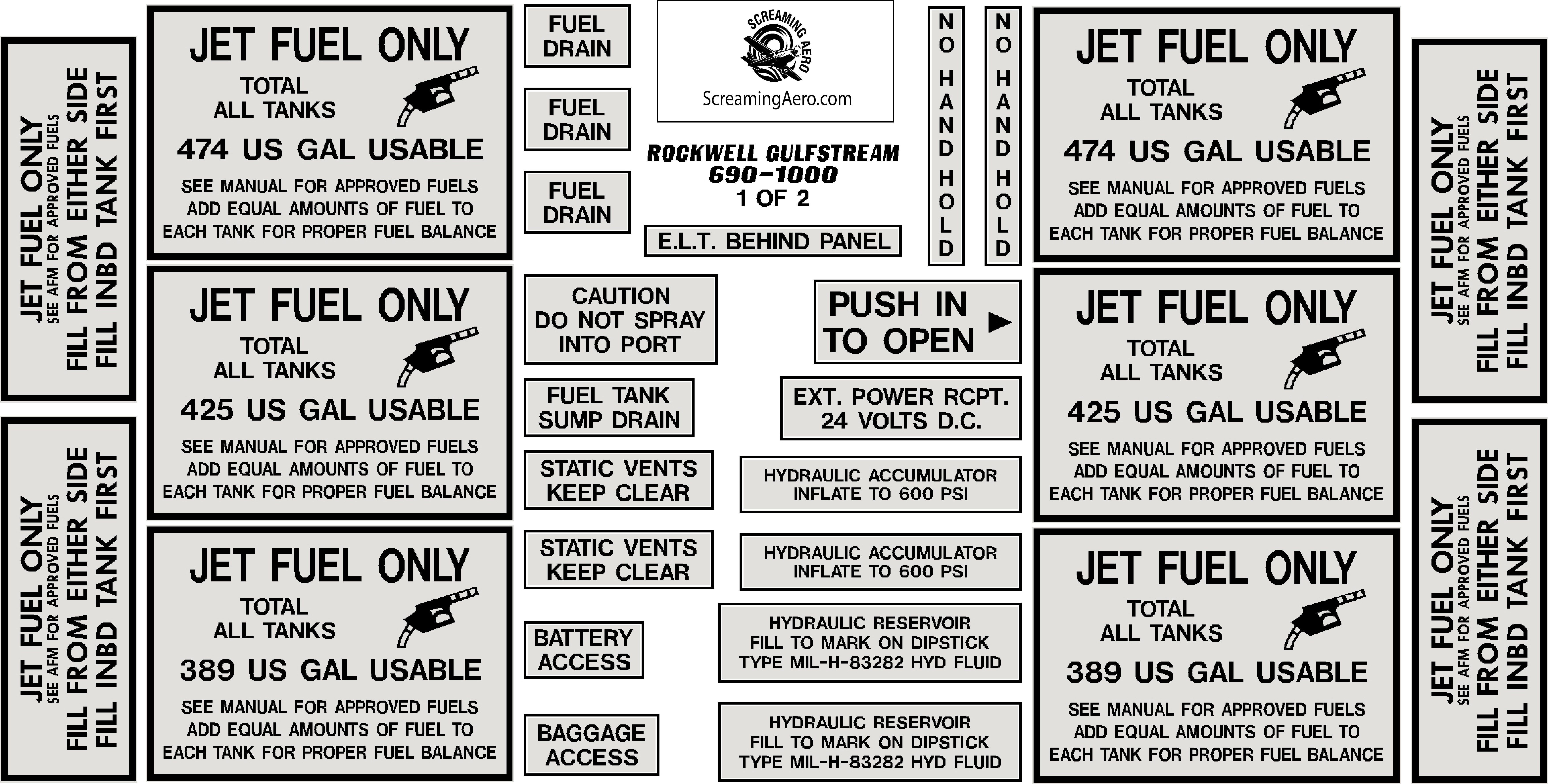 Rockwell Gulfstream 690-1000 Exterior Placard Kit