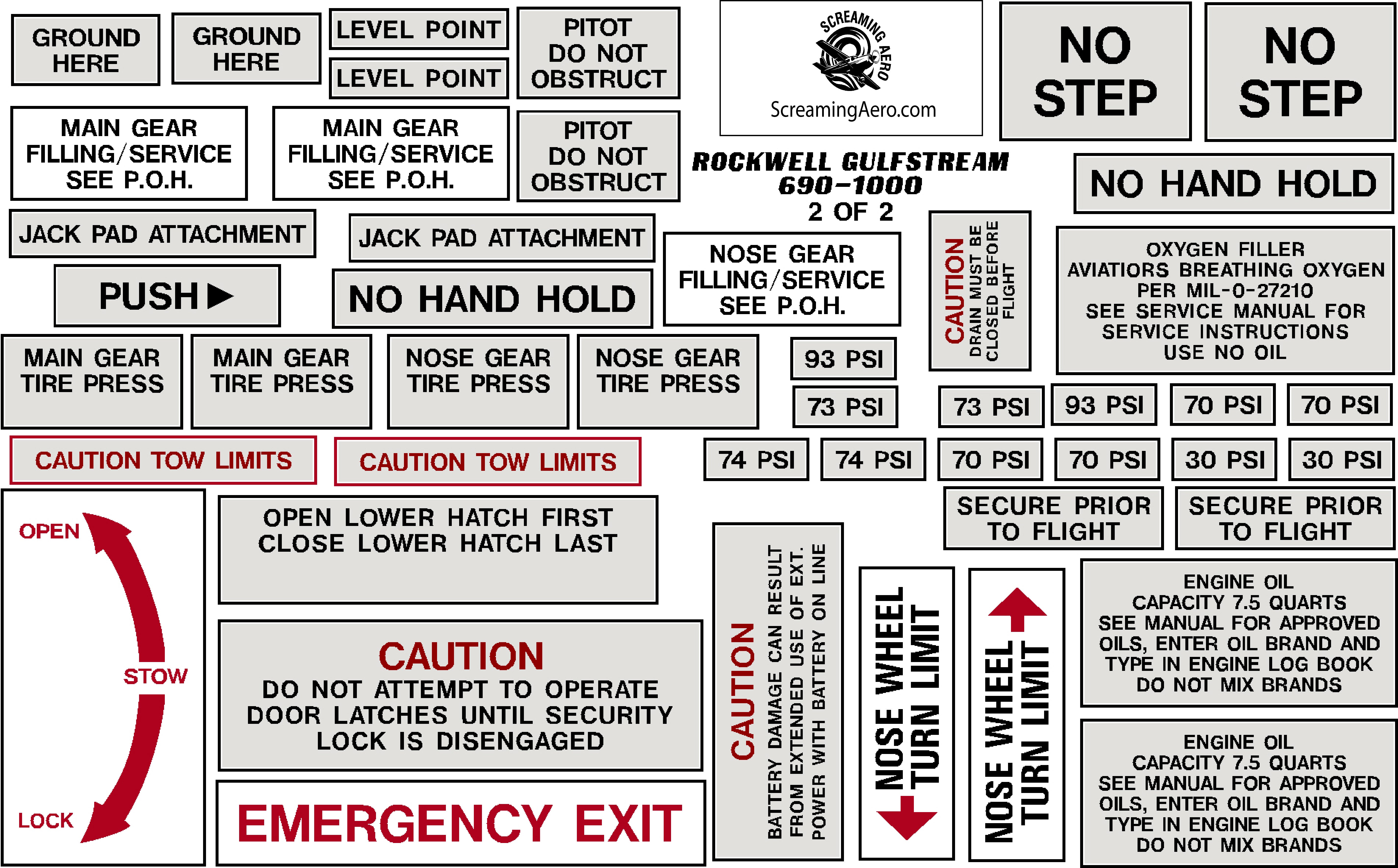 Rockwell Gulfstream 690-1000 Exterior Placard Kit
