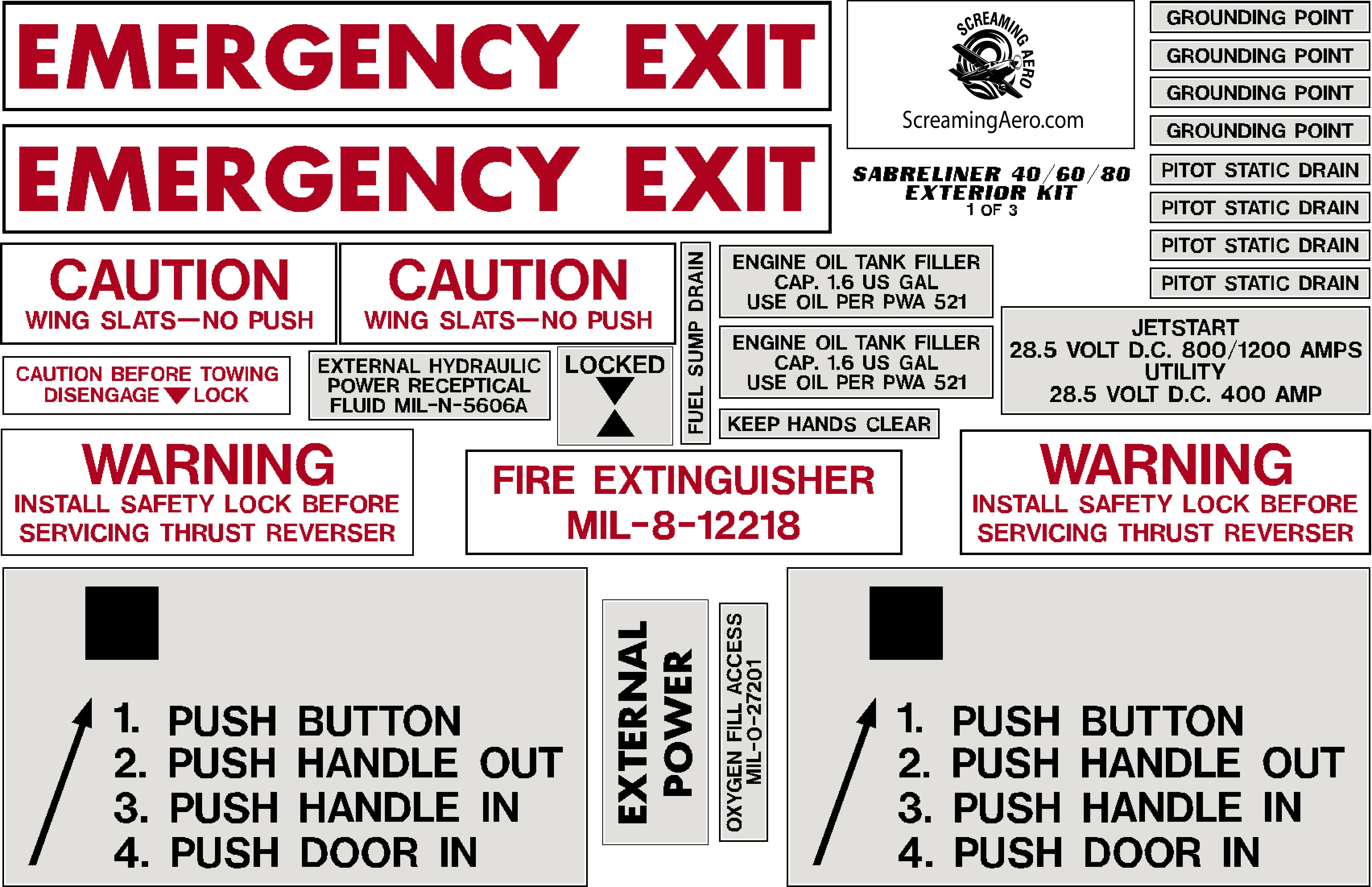 Rockwell Saberliner 40, 60, 80 Exterior Placard Kit