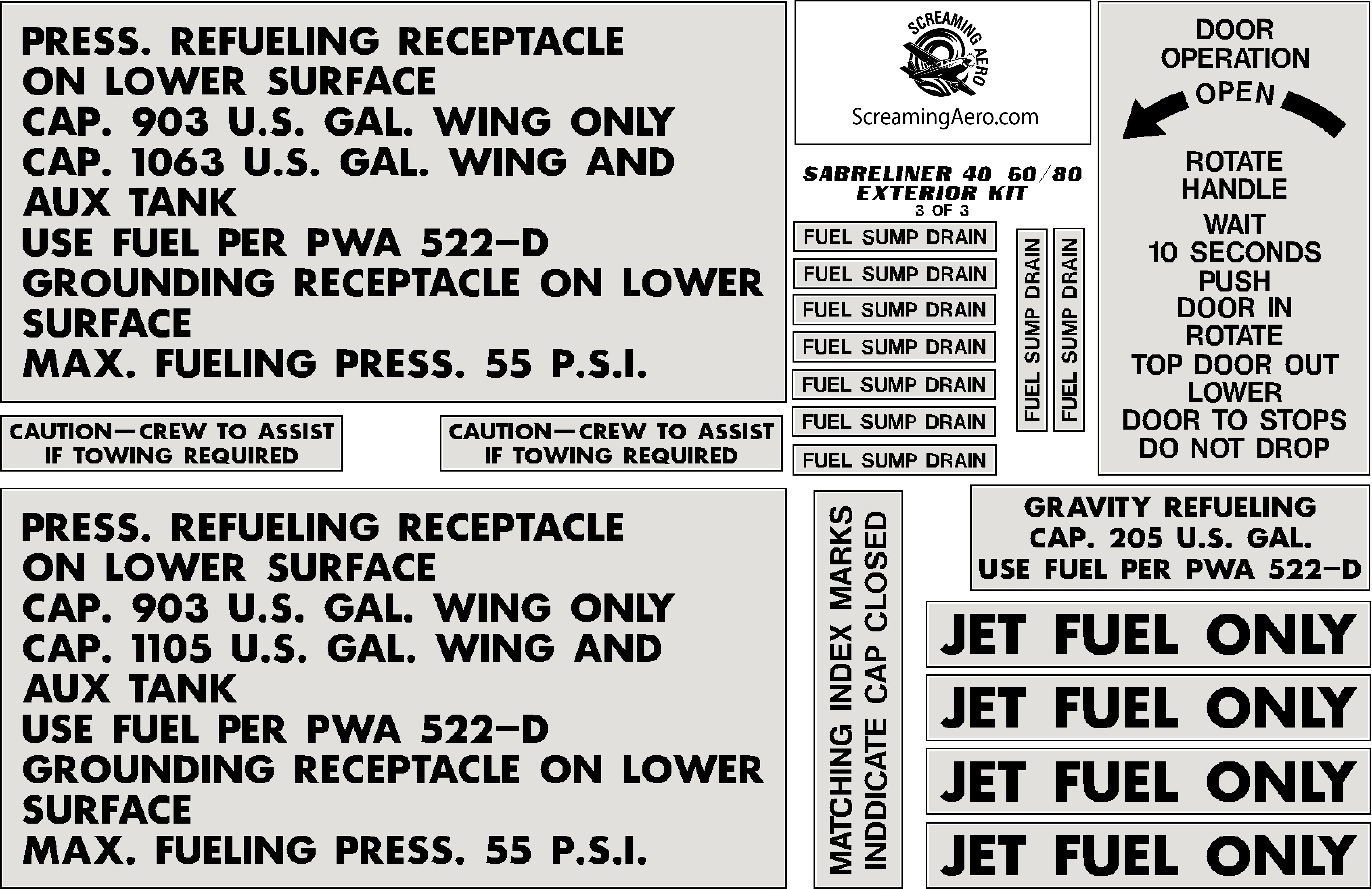 Rockwell Saberliner 40, 60, 80 Exterior Placard Kit