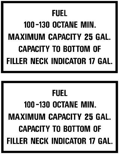 Piper PA28 25 Gal Fuel Placard Pair- 100-130 25/17