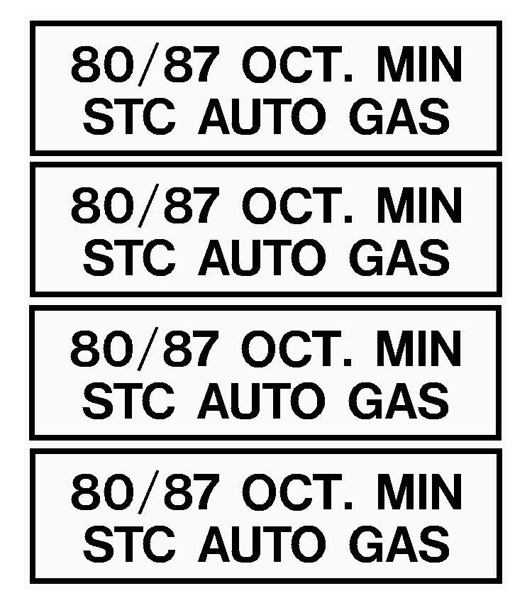 80/87 Octane Min STC AutoGas Fuel Placard