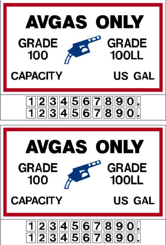 PAIR AVGAS ONLY 100/100LL Fuel Placard With Quantities