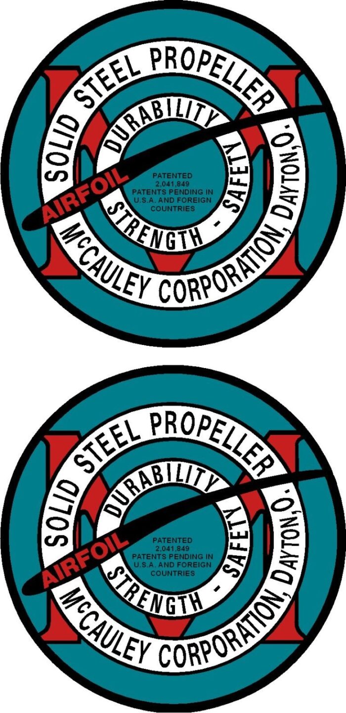 McCauley Old Style Prop Propeller Decal (PAIR)