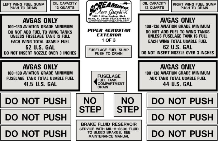 Piper Exterior Placard Kit Aerostar 600