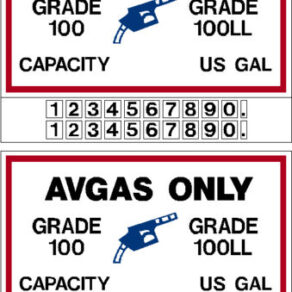 PAIR AVGAS ONLY 100/100LL Fuel Placard With Quantities