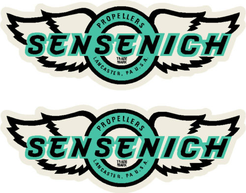 New Style Sensenich Prop Propeller Decal Black & Teal on White (PAIR)