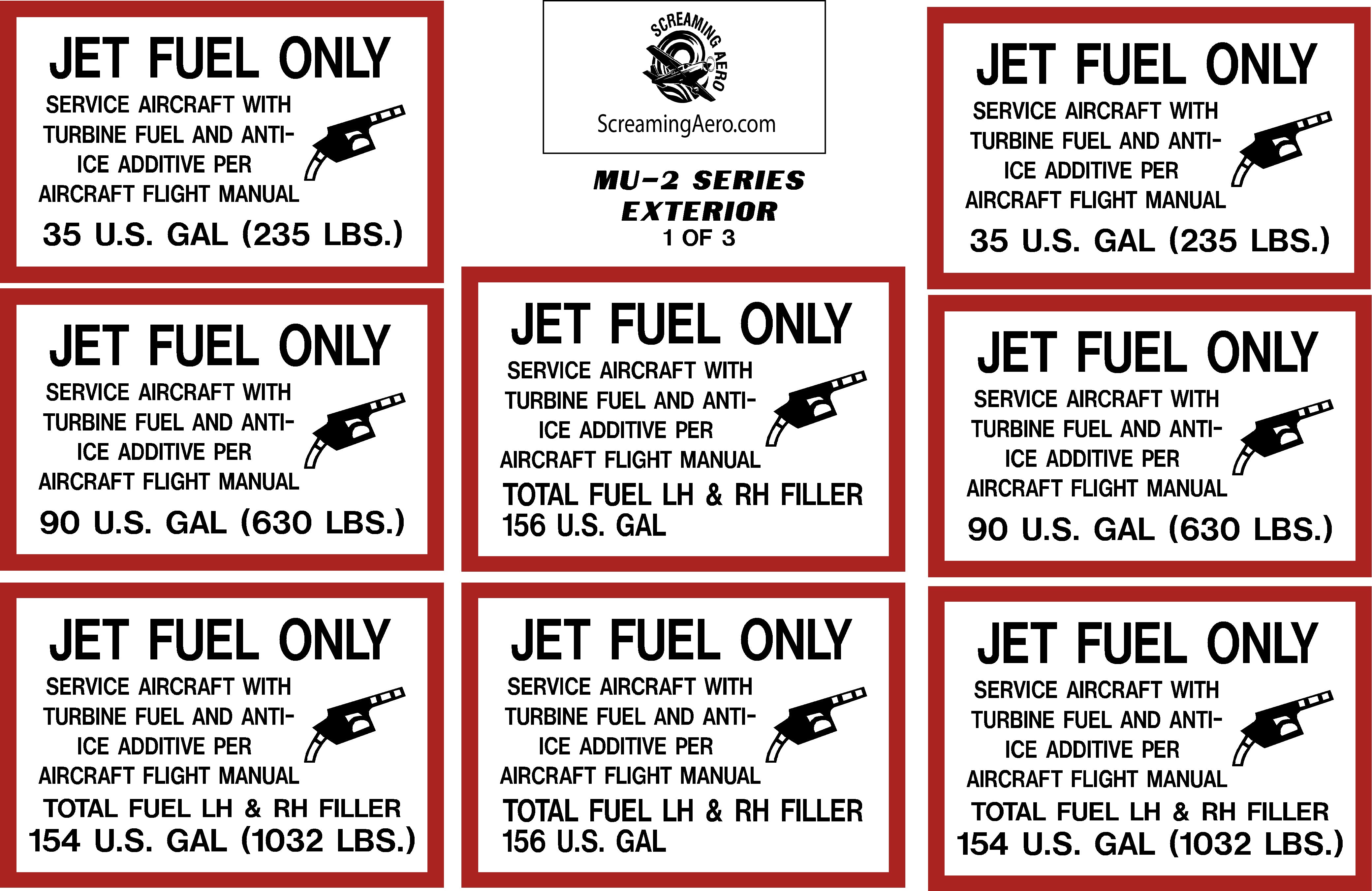 Mitsubishi MU2 Exterior Placard Kit
