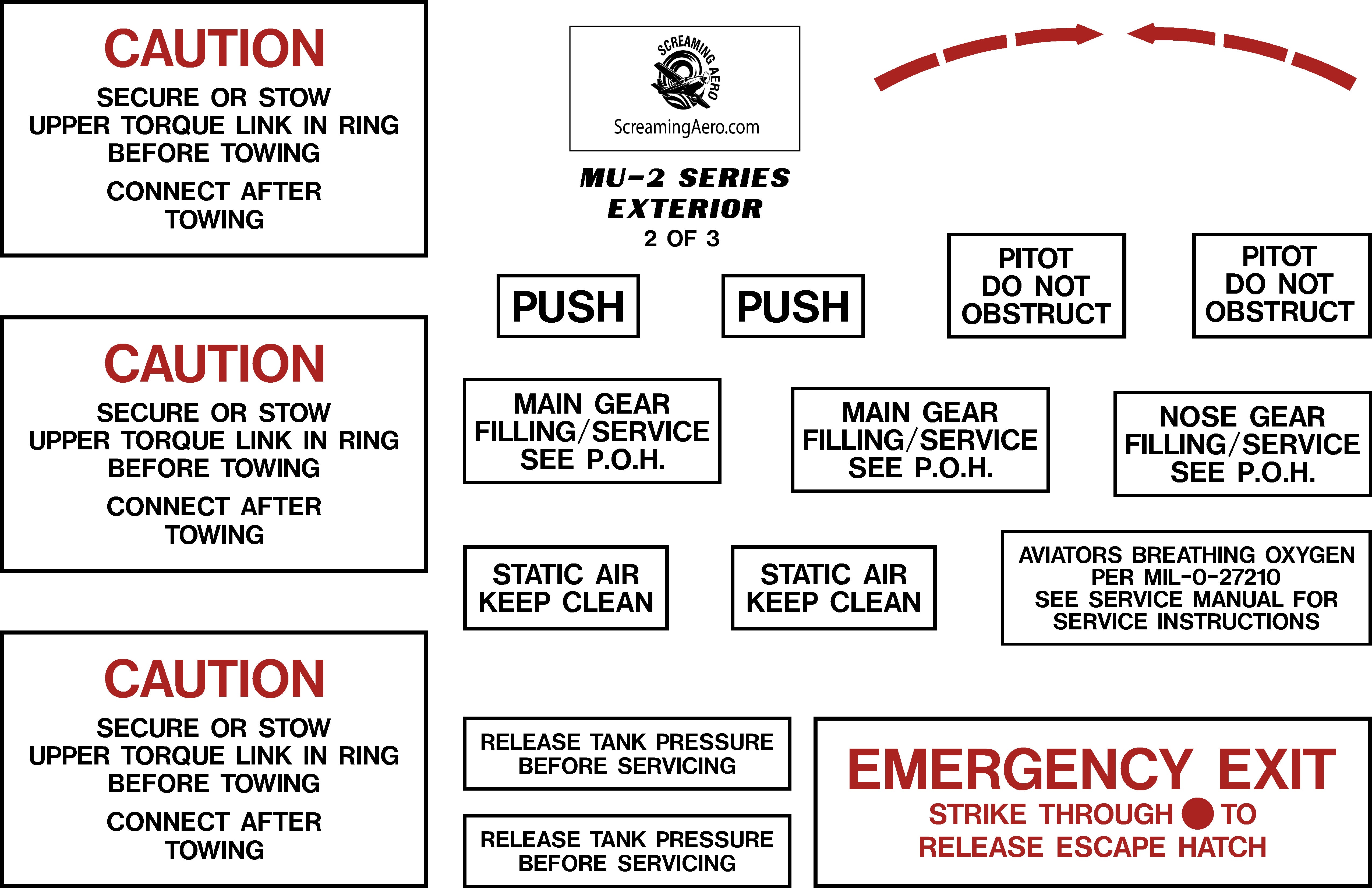 Mitsubishi MU2 Exterior Placard Kit