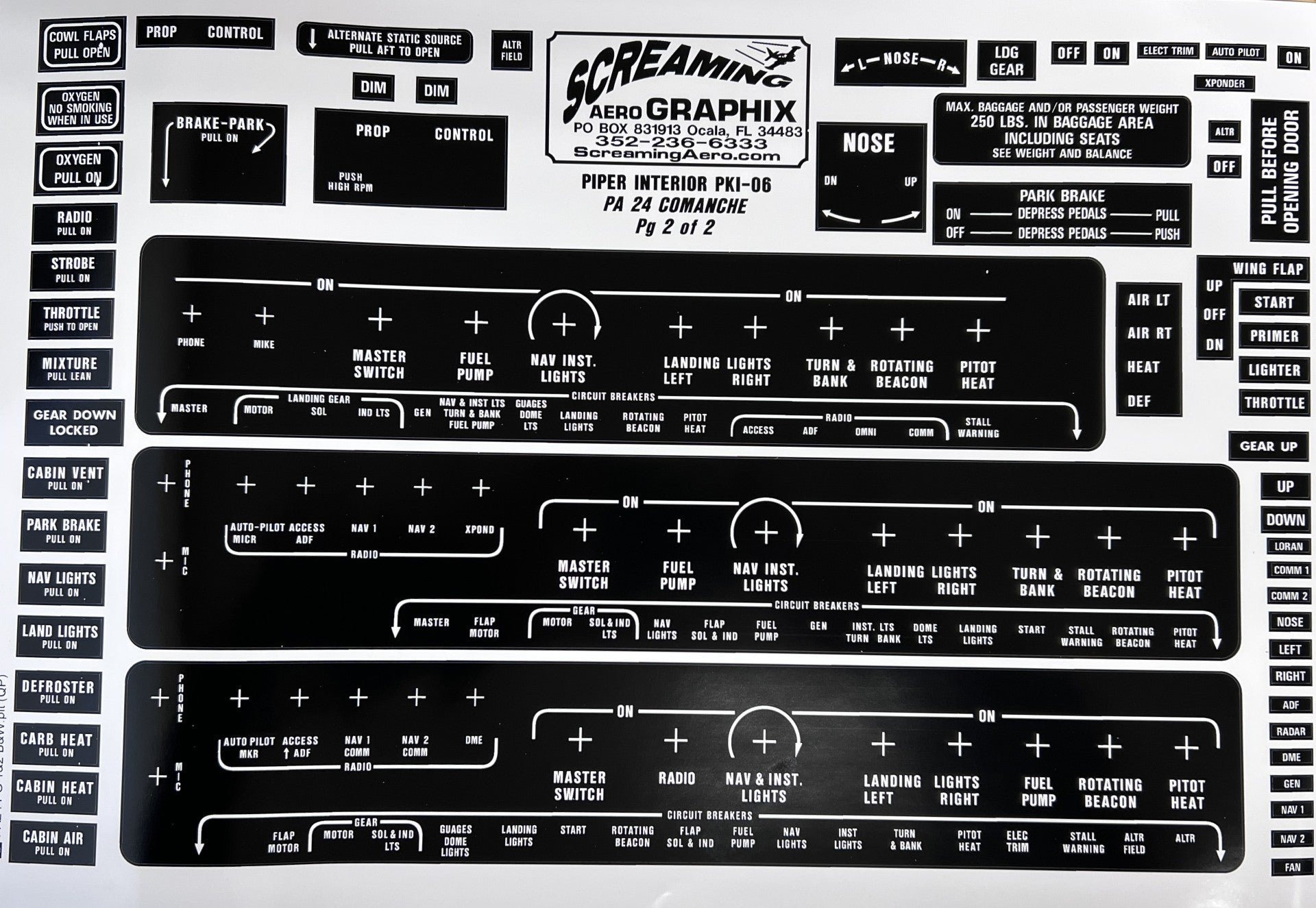 Piper PA24 Camanche Interior Placard