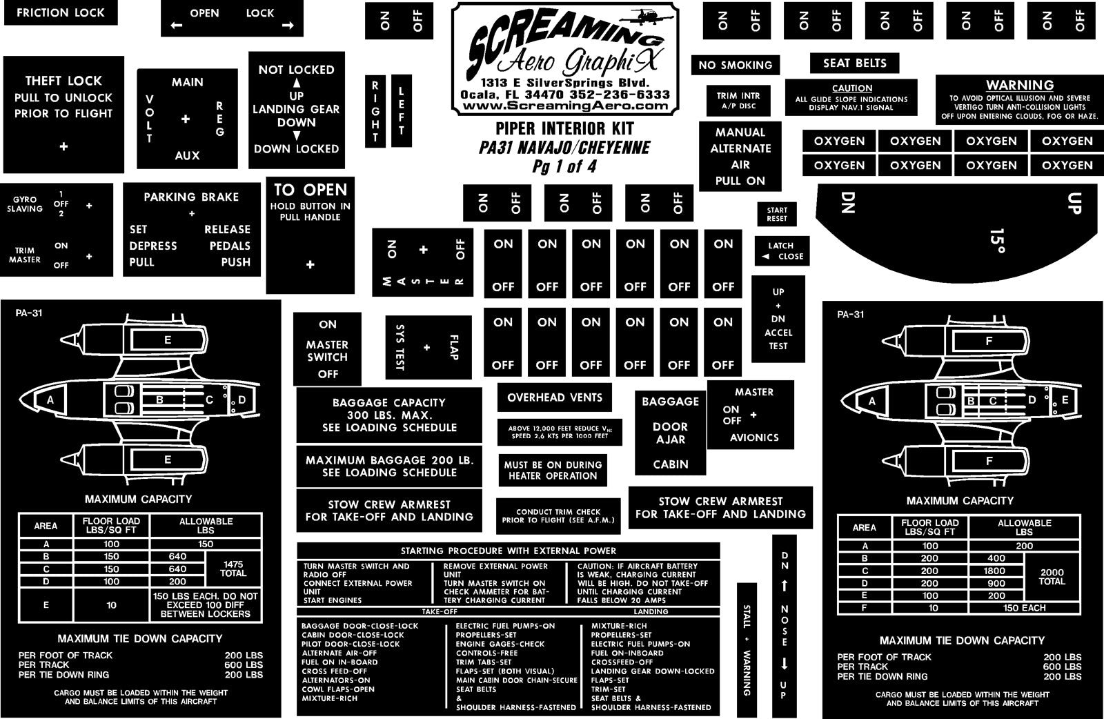 Piper PA31  Navajo/Cheyenne Interior Placard Kit