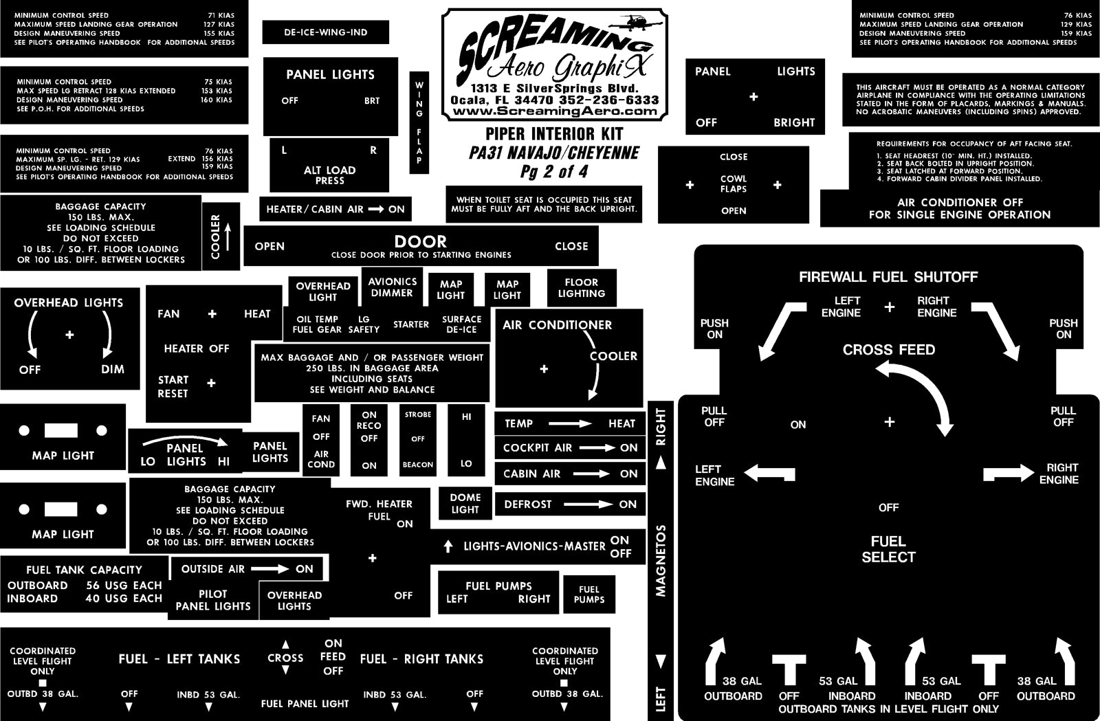 Piper PA31  Navajo/Cheyenne Interior Placard Kit