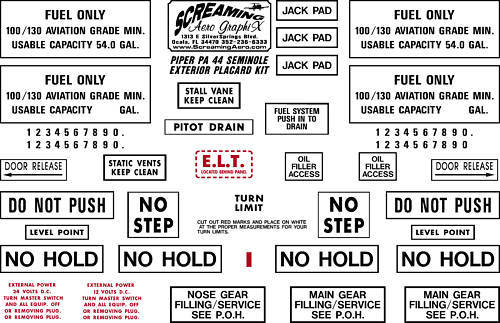 Piper PA 44 Seminole Exterior Placard Kit